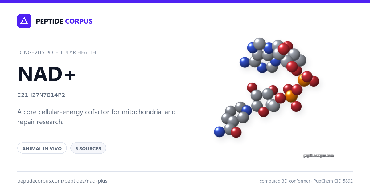 Share card for NAD+: structure, evidence rung and sources on file
