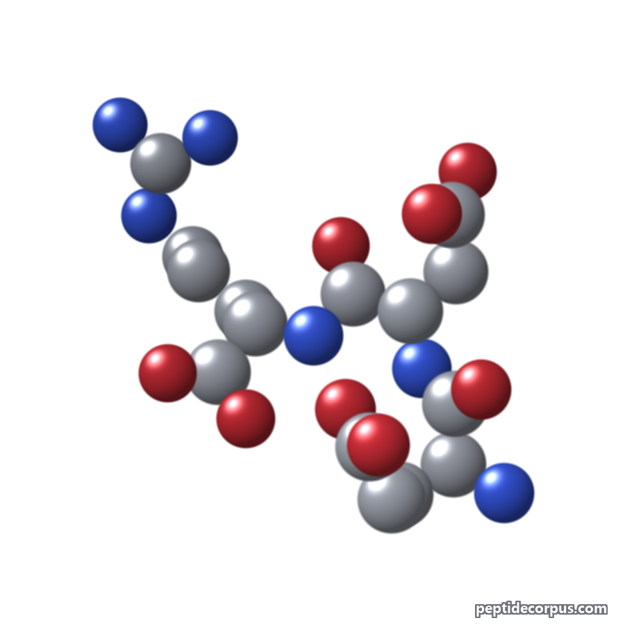 Space-filling 3D model of Pinealon, carbon grey, nitrogen blue, oxygen red
